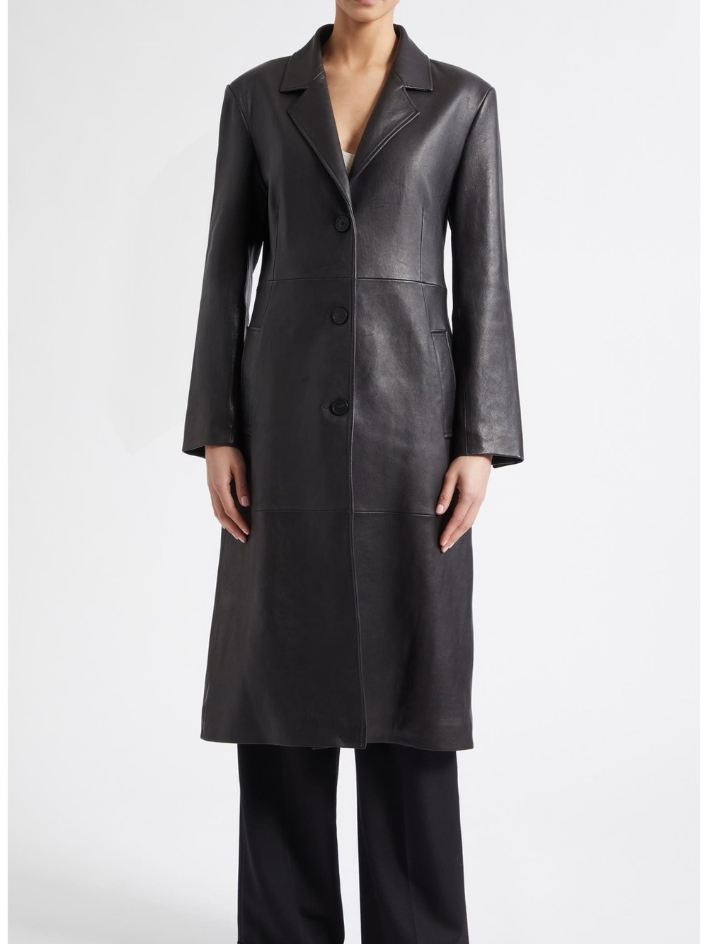 INC vintage Y2K whimsygoth Minimalistfull length black leather coat EUC size S